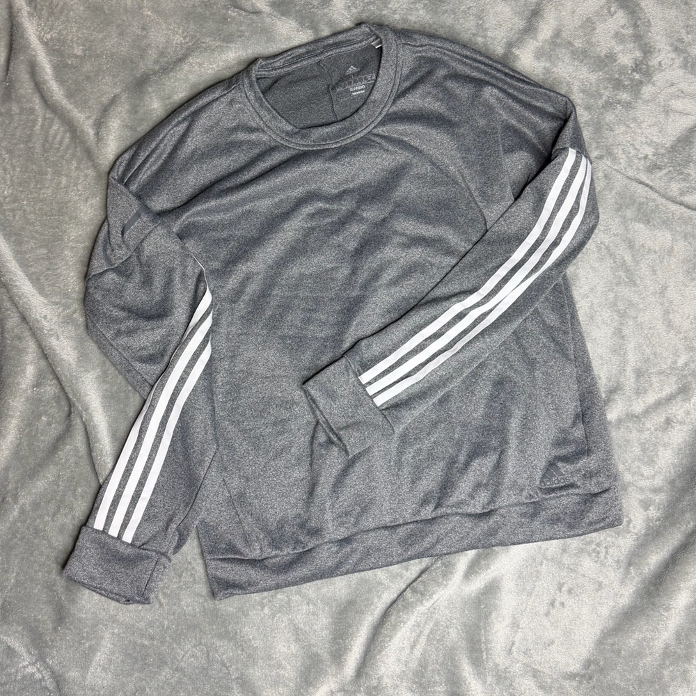 adidas Gray Crewneck Sweater with White Sleeve Stripes